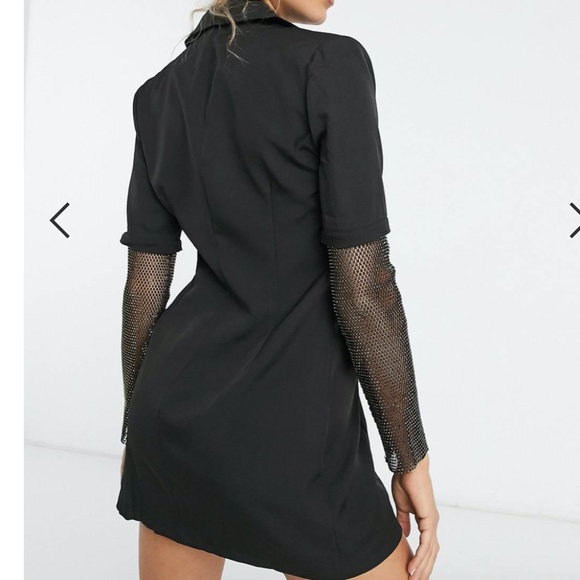 Saint Genies tuxedo blazer dress with diamonte net sleeve detail in black - Picture 2 of 3